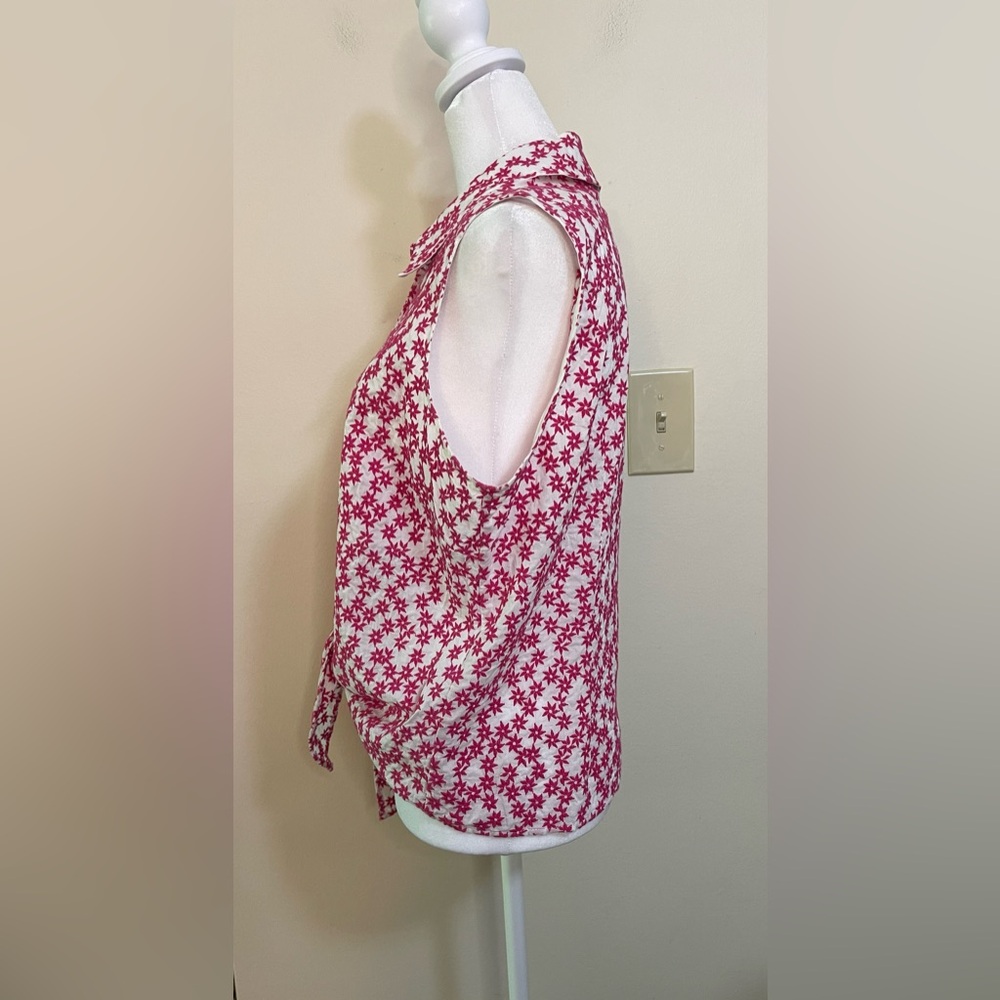 Talbots Women’s Pink Starts Embroidery Sleeveless Button & Tie Front Top Sz 14 - Picture 8 of 17